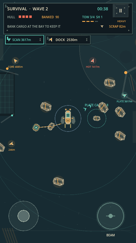 The tug towing a heavy load of salvage through space.