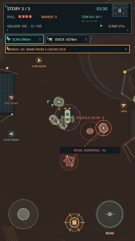 A guarded salvage cache with valuable cargo and rival activity nearby.